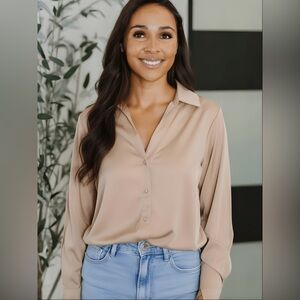 Satin Dark Taupe Women's Blouse